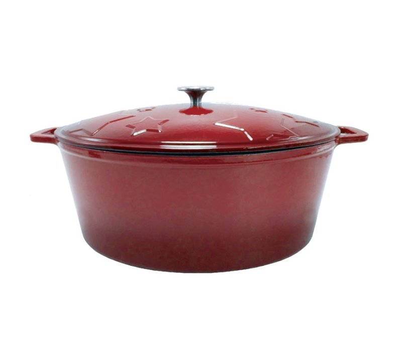 Grillfürst Dutch Oven Sternentöpfchen / Gusseisen Bräter - emailliert - XL - rot