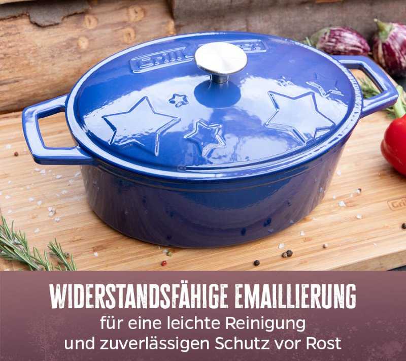 Grillfürst Dutch Oven Sternentöpfchen / Gusseisen Bräter - emailliert - M - blau - Retoure