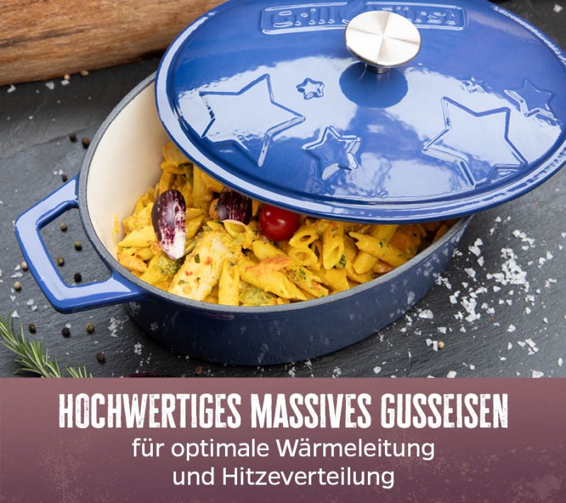 Grillfürst Dutch Oven Sternentöpfchen / Gusseisen Bräter - emailliert - M - blau - Retoure