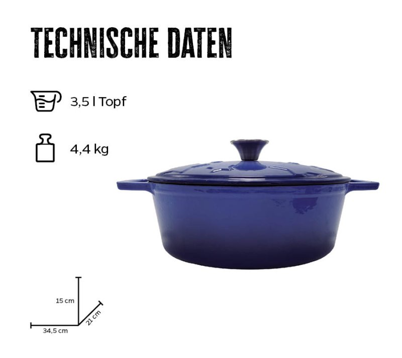 Grillfürst Dutch Oven Sternentöpfchen / Gusseisen Bräter - emailliert - M - blau - Retoure