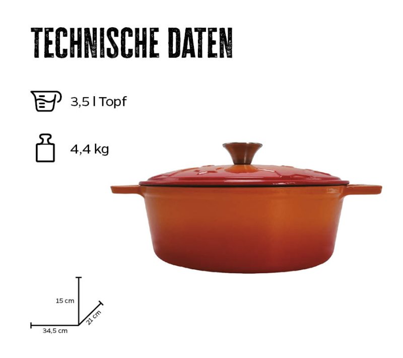 Grillfürst Dutch Oven Sternentöpfchen / Gusseisen Bräter - emailliert - M - orange