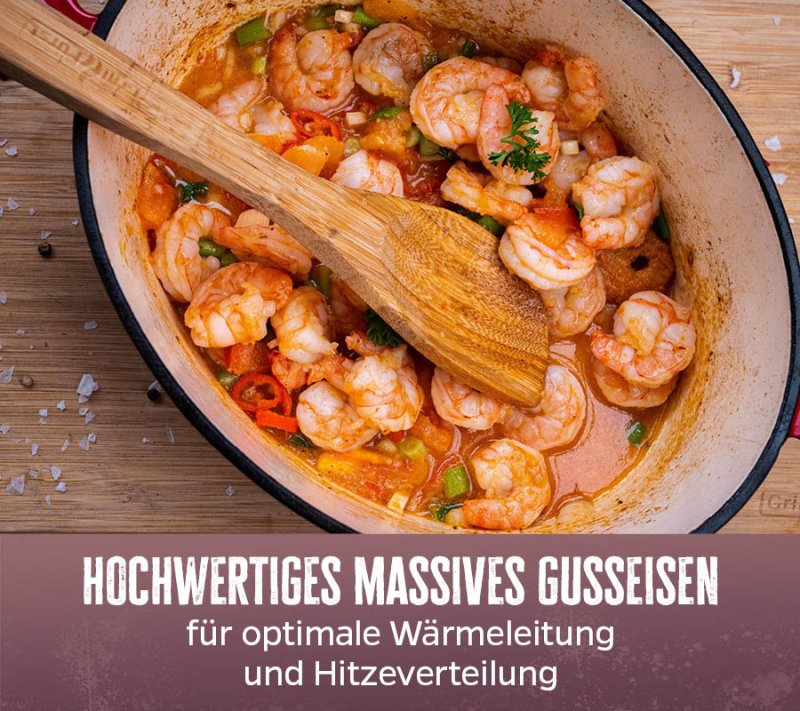 Grillfürst Dutch Oven Sternentöpfchen / Gusseisen Bräter - emailliert - XL - rot