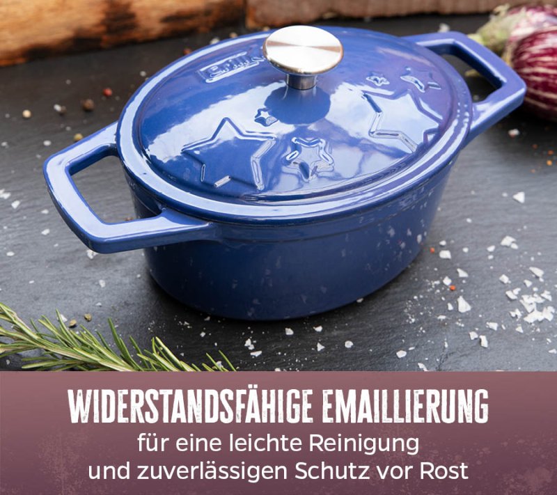 Grillfürst Dutch Oven Sternentöpfchen / Gusseisen Bräter - emailliert - S - blau