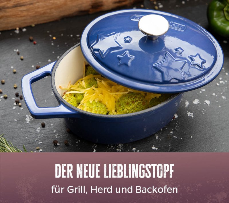 Grillfürst Dutch Oven Sternentöpfchen / Gusseisen Bräter - emailliert - S - blau