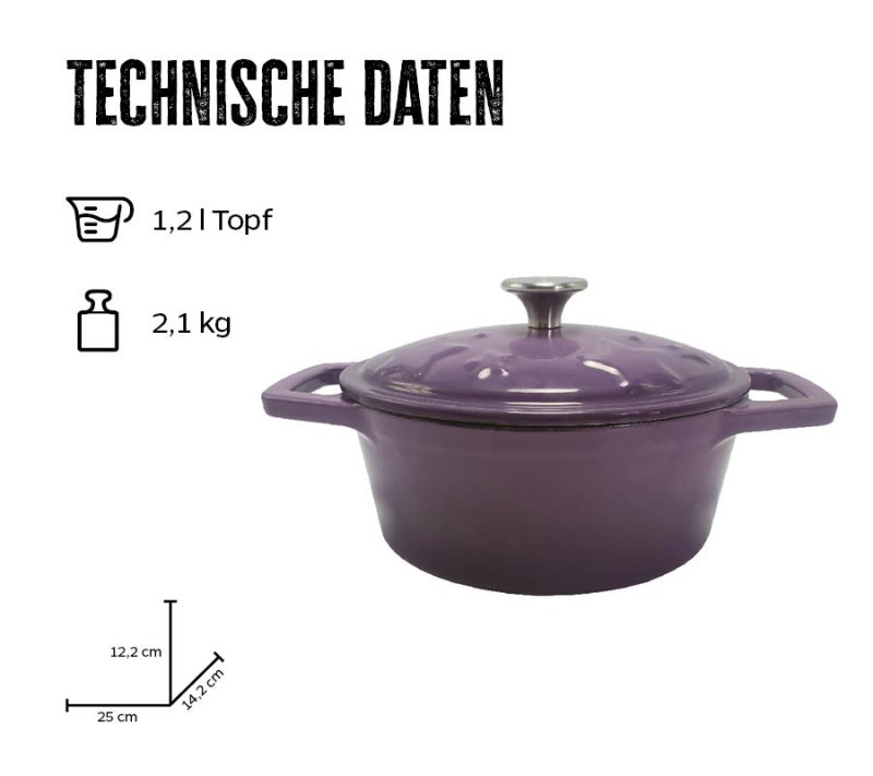 Grillfürst Dutch Oven Sternentöpfchen / Gusseisen Bräter - emailliert - S - lila
