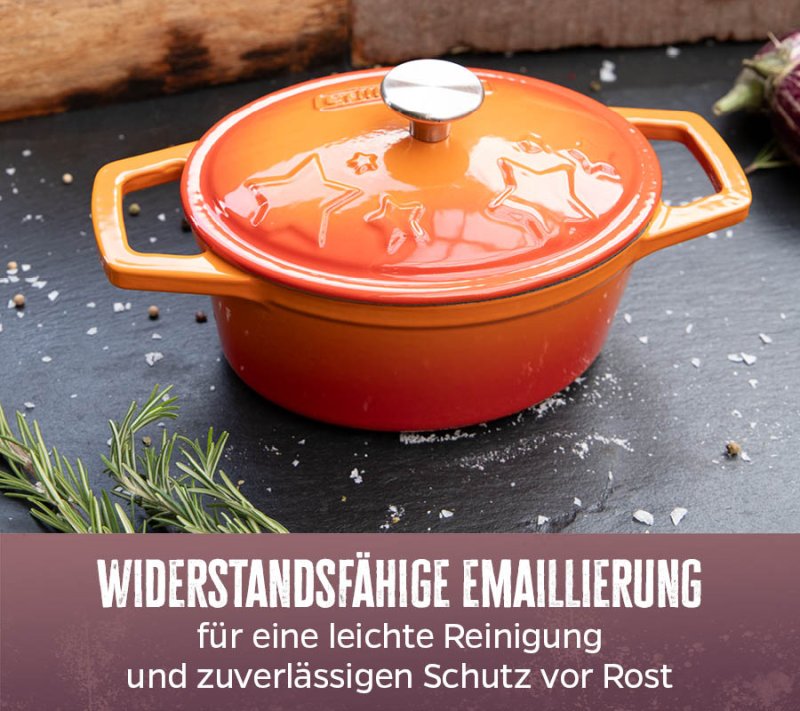 Grillfürst Dutch Oven Sternentöpfchen / Gusseisen Bräter - emailliert - S - orange