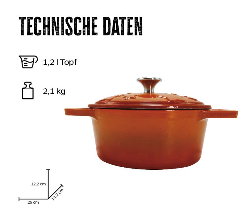Grillfürst Dutch Oven Sternentöpfchen / Gusseisen Bräter - emailliert - S - orange