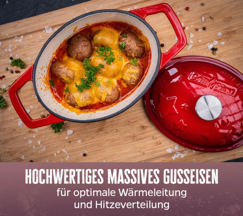 Grillfürst Dutch Oven Sternentöpfchen / Gusseisen Bräter - emailliert - S - rot