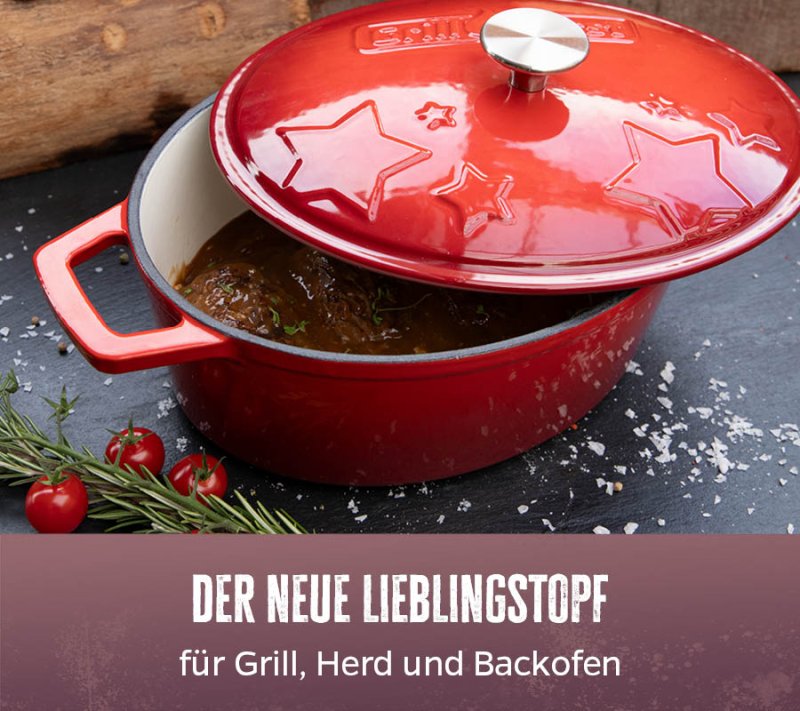 Grillfürst Dutch Oven Sternentöpfchen / Gusseisen Bräter - emailliert - S - rot
