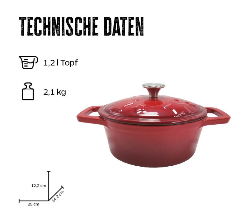 Grillfürst Dutch Oven Sternentöpfchen / Gusseisen Bräter - emailliert - S - rot