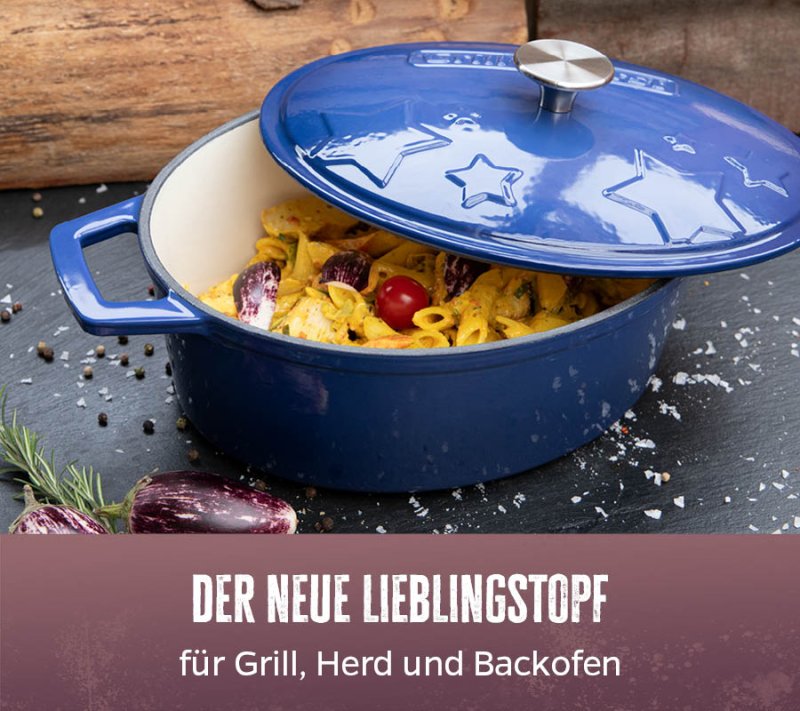 Grillfürst Dutch Oven Sternentöpfchen / Gusseisen Bräter - emailliert - XL - blau