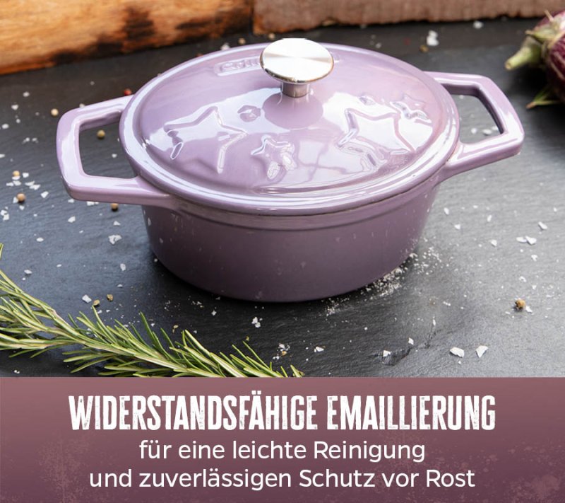 Grillfürst Dutch Oven Sternentöpfchen / Gusseisen Bräter - emailliert - XL - lila