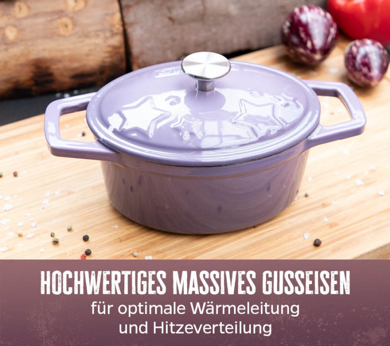 Grillfürst Dutch Oven Sternentöpfchen / Gusseisen Bräter - emailliert - XL - lila