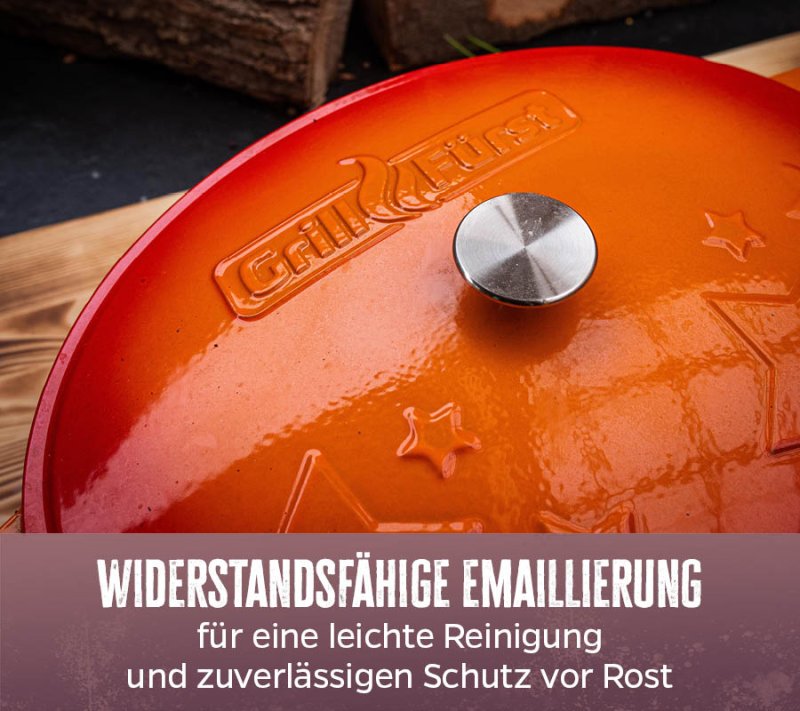 Grillfürst Dutch Oven Sternentöpfchen / Gusseisen Bräter - emailliert - XL - orange - Retoure