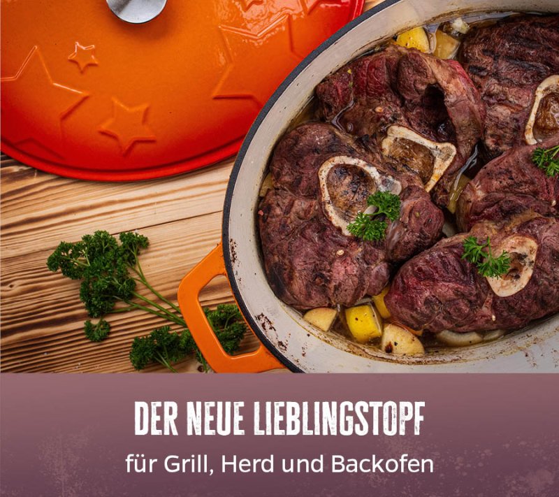 Grillfürst Dutch Oven Sternentöpfchen / Gusseisen Bräter - emailliert - XL - orange - Retoure