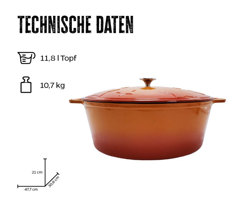 Grillfürst Dutch Oven Sternentöpfchen / Gusseisen Bräter - emailliert - XL - orange - Retoure