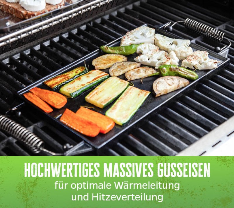 Grillfürst Universal Grillplatte / Wendeplatte aus Gusseisen 35 x 20 cm
