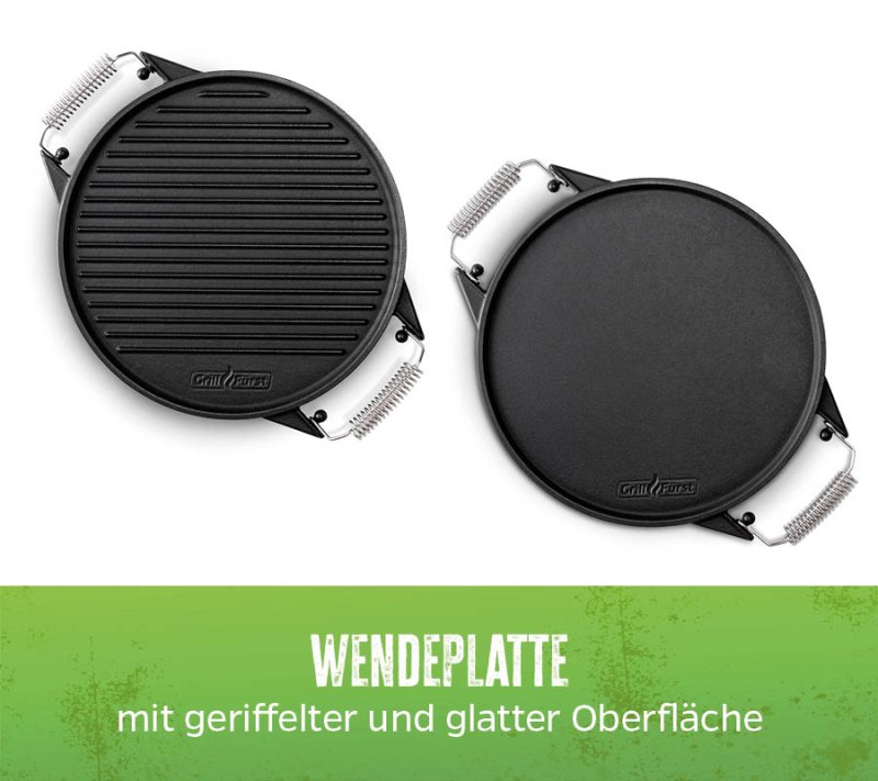 Grillfürst Universal Grillplatte rund / Wendeplatte aus Gusseisen Ø 35 cm