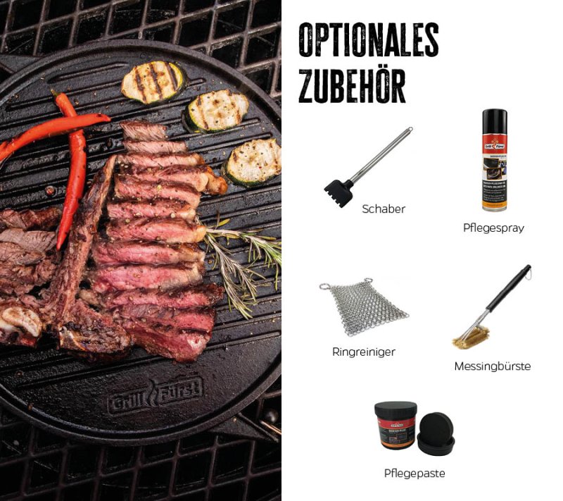 Grillfürst Universal Grillplatte rund / Wendeplatte aus Gusseisen Ø 35 cm