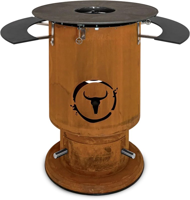 Moesta Bandit 2.0 FirePlace - Feuertonne aus Cortenstahl - mit BBQ Disk & 2 Ablagen unten schwarz