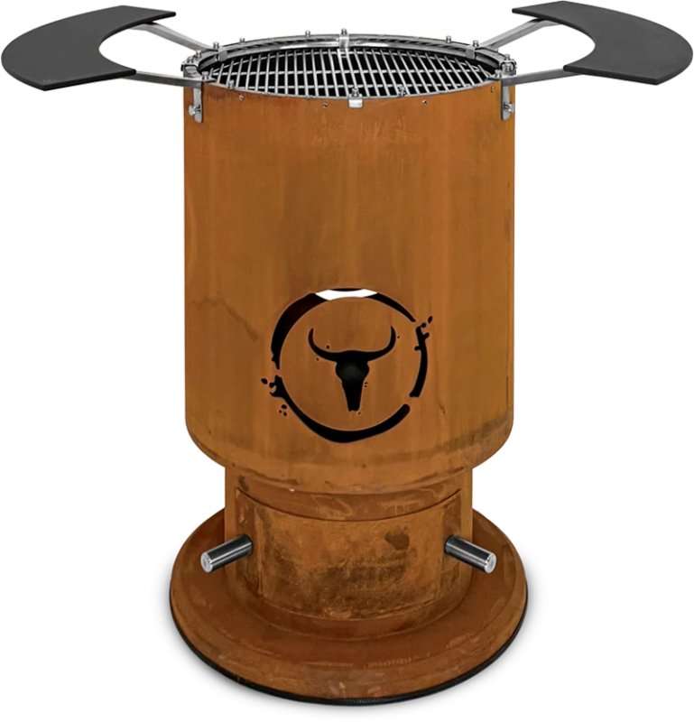 Moesta Bandit 2.0 FirePlace - Feuertonne aus Cortenstahl - mit Grillrost & 2 Ablagen oben schwarz