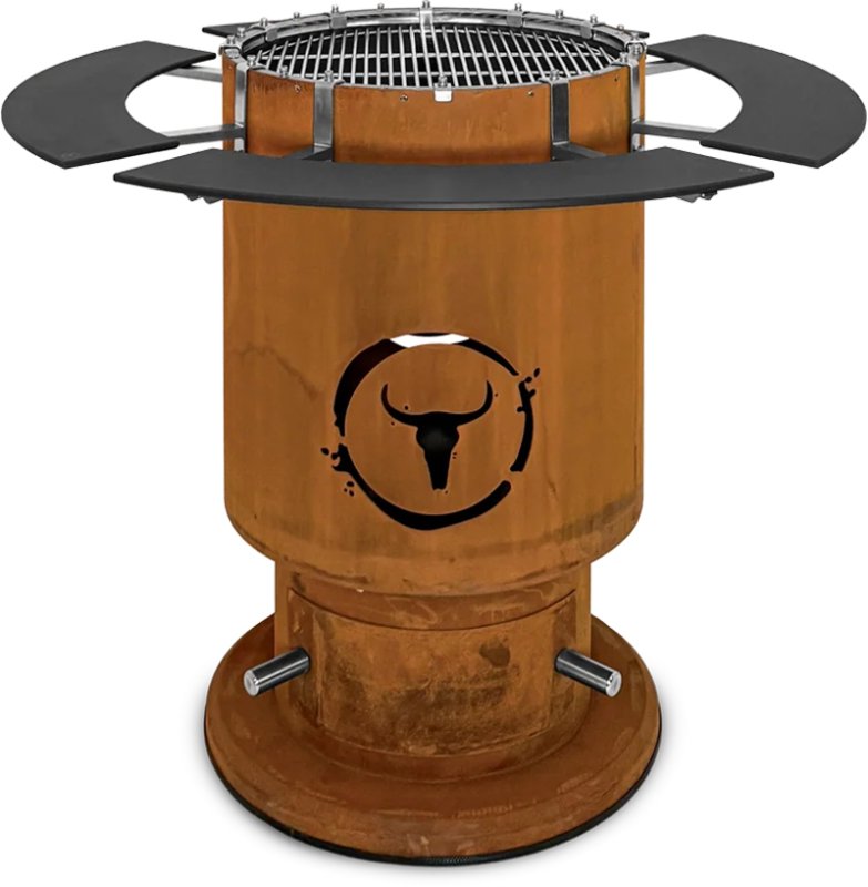 Moesta Bandit 2.0 FirePlace - Feuertonne aus Cortenstahl - mit Grillrost & 4 Ablagen unten schwarz