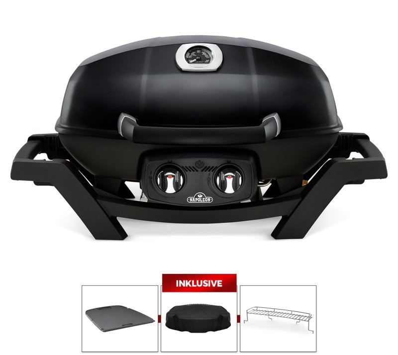 Napoleon TravelQ PRO285 Kompakt Gasgrill Schwarz - Limited Edition inkl. Haube, Grillplatte und Warmhalterost