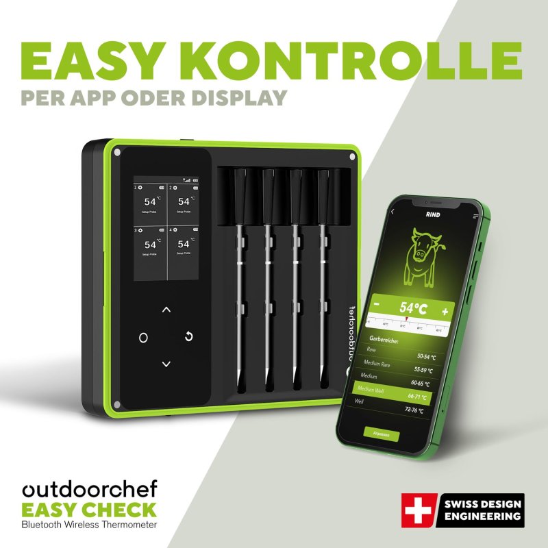 Outdoorchef Easy Check Thermometer Quadro - Wireless Bluetooth Grillthermometer - Retoure