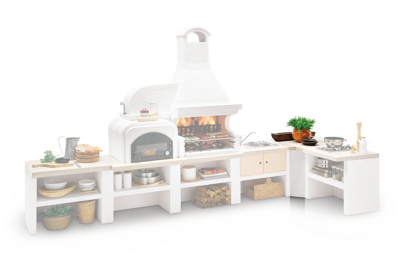 Palazzetti Outdoor Küche: Modul Ecke - Marmotech Granitoptik rot