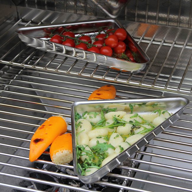 Thüros Edelstahl Eckpfannen / Grillschalen mit Griff