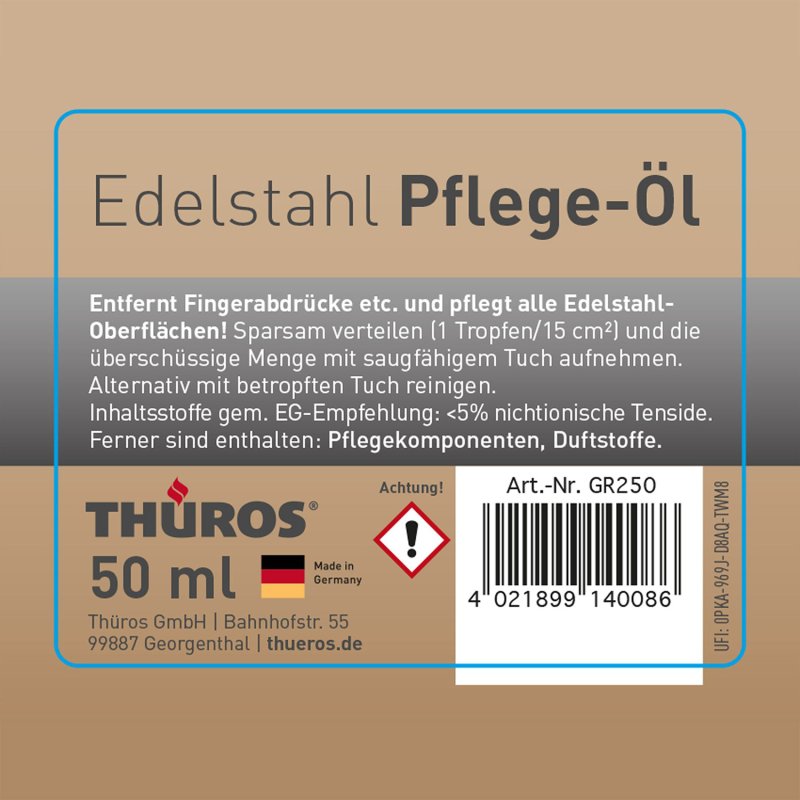 Thüros Edelstahl Pflegeöl Anti Fingerprint 50 ml