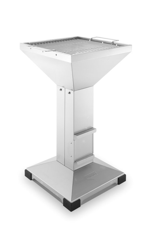 Thüros Holzkohlegrill T3 / Edelstahl Säulengrill 42x42 cm inkl. Windansteckblech und Kohleschacht