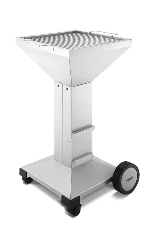 Thüros Holzkohlegrill T3-F / Edelstahl Säulengrill 42x42 cm fahrbar inkl. Windansteckblech und Kohleschacht