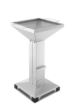 Thüros Holzkohlegrill T2 / Edelstahl Säulengrill 35x35 cm inkl. Windansteckblech und Kohleschacht