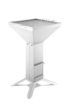 Thüros Holzkohlegrill T3-4F / Edelstahl Säulengrill 42x42 cm 4 Fuß inkl. Windansteckblech und Kohleschacht