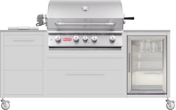 BURN Outdoorkitchen: BURN BBQ Block mit BULL Angus, Beefeater Proline Seitenbrenner und Caso BBQ Cooler Kühlschrank (60er, Dust/Albarium)