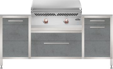BURN Outdoorkitchen: BURN BBQ Block mit Napoleon 700-Series BIG32 Planchagrill und Gasflaschenschrank (60er, Smoke/Grafite)