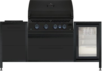 BURN Outdoorkitchen: BURN BBQ Block mit Napoleon 700-Series BIG32 Mattschwarz, Sizzle Zone Mattschwarz und Caso BBQ Cooler Kühlschrank (60er, Shadow/Sirius)