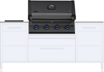 BURN Outdoorkitchen: BURN BBQ Block mit Napoleon Prestige 500 BURN Sonderedition Shadow, Sizzle Zone und Gasflaschenschrank (60er, Pure/Nebbia)