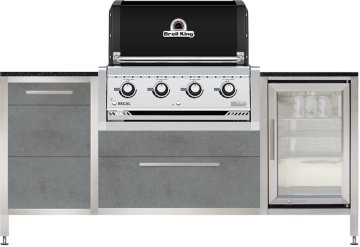 BURN Outdoorkitchen: BURN BBQ Block mit Broil King Regal 420 Black, Caso BBQ Cooler Kühlschrank und Gasflaschenschrank (60er, Smoke/Sirius)