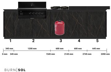 BURN Outdoorkitchen: BURN SOL Outdoor Küche mit Outdoorchef QUBE X-415 RB Schwarz, PITT Seitenkocher und Pult (Kücheninsel)