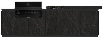 BURN Outdoorkitchen: BURN SOL Outdoor Küche mit Outdoorchef QUBE X-415 RB Schwarz, PITT Seitenkocher und Pult (Kücheninsel)