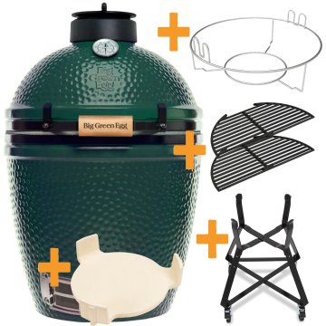 Big Green Egg Medium Keramikgrill - inkl. STARTERSET mit Nest, Conveggtor, Conveggtor Korb, 2 x halbrunder Gusseisenrost