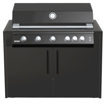 Brabura Outdoor Küche - KC 120 Grillschrank - Anthracite Grey / Nero Zimbabwe - inkl. Brabura Einbaugrill Fusion 500 RM - 5-Brenner, Schwarz