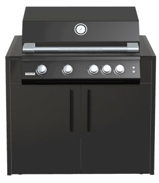 Brabura Outdoor Küche - KC 100 Grillschrank - Anthracite Grey / Nero Zimbabwe - inkl. Brabura Einbaugrill Fusion 400 RM - 4-Brenner, Schwarz