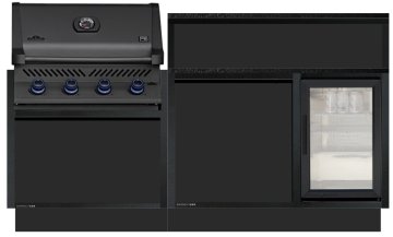 BURN Outdoorkitchen: BURN LUX Outdoor Küche mit Napoleon Sondermodell Prestige 500 Shadow, Kühlschrank und Theke