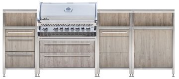 BURN Outdoorkitchen: BURN BBQ Outdoor Küche L-Form XL mit Napoleon Prestige PRO 665, Kühlschrank und XL Theke