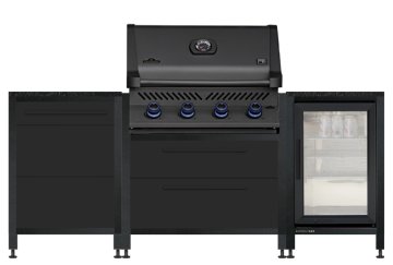 BURN Outdoorkitchen: BURN BBQ Outdoor Küche mit Napoleon Prestige 500 BURN Outdoorkitchen Sonderedition Shadow und Kühlschrank - Small