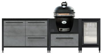 BURN Outdoorkitchen: BURN BBQ Outdoor Küche mit MONOLITH GRILL CLASSIC PRO-Serie 2.0 - Black und Kühlschrank