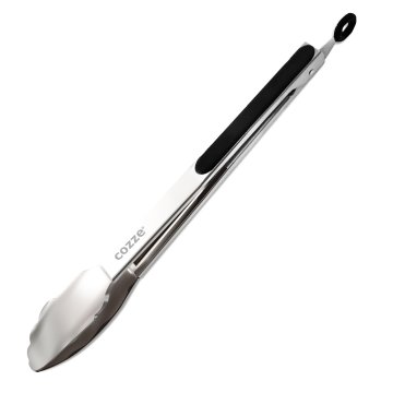 COZZE Grillbesteck Set mit Grillzange, Grillwender, Grillbürste und Grillhandschuhen
